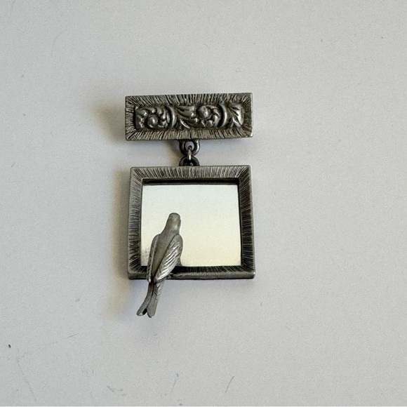 Vintage Bird Mirror Brooch Silver Tone Sparrow Pin Swallow Dove JJ Jonette - Picture 4 of 8